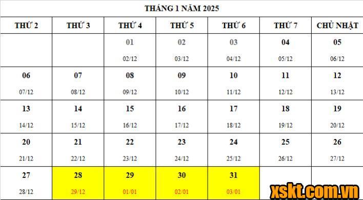 XSMB: Dự kiến lịch nghỉ tết nguyên đán Ất Tỵ  2025