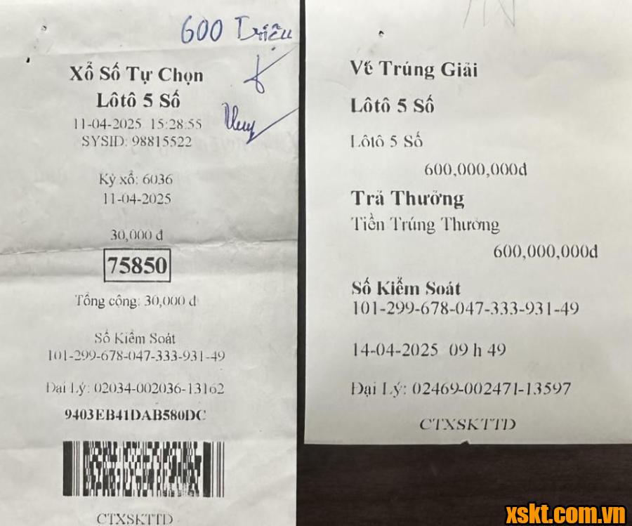 Khách hàng trúng 600 triệu đồng khi mua xổ số điện toán Lô tô 5 số ngày 11/4/2025