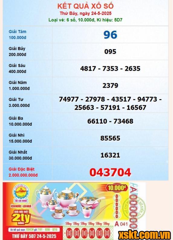 Xổ số TP.HCM: Khách hàng Lâm Đồng trúng giải đặc biệt kỳ vé 5D7 ngày 24/5