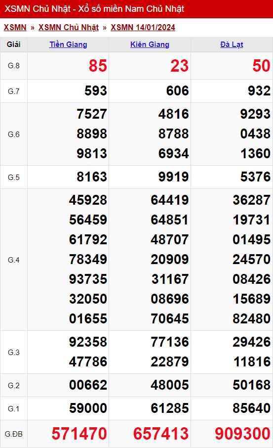 xo so mien nam chu nhat 14 01 2024