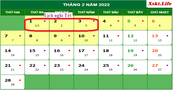 Lịch nghỉ Tết của xổ số miền Bắc 2022