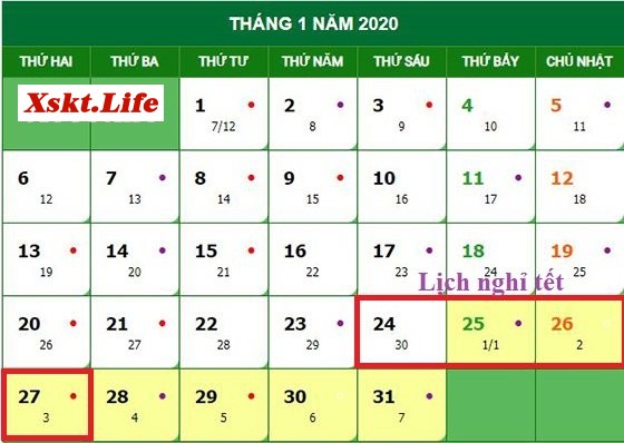 Lịch nghỉ tết của xổ số miền bắc 2020